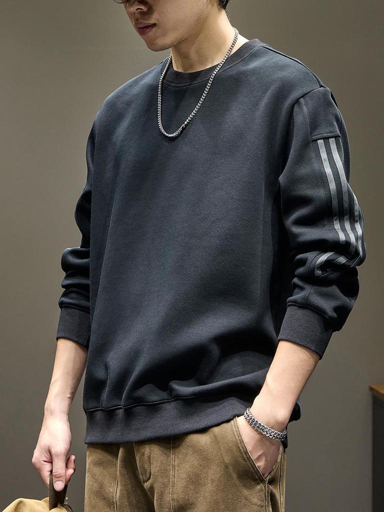Men's Trendy Striped Crewneck Sweatshirt - Autumn 2025 Casual Heavyweight Long Sleeve Top