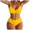 Women's High Waist Drawstring Split Bikini With Chest Pads Without Steel Bra Swimsuit