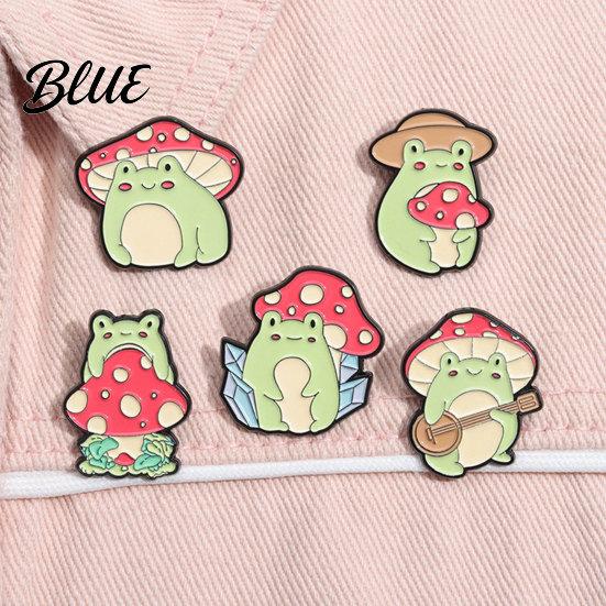 Bright Color Brooch Pin Frog Mushroom Design Lapel Enamel Glaze