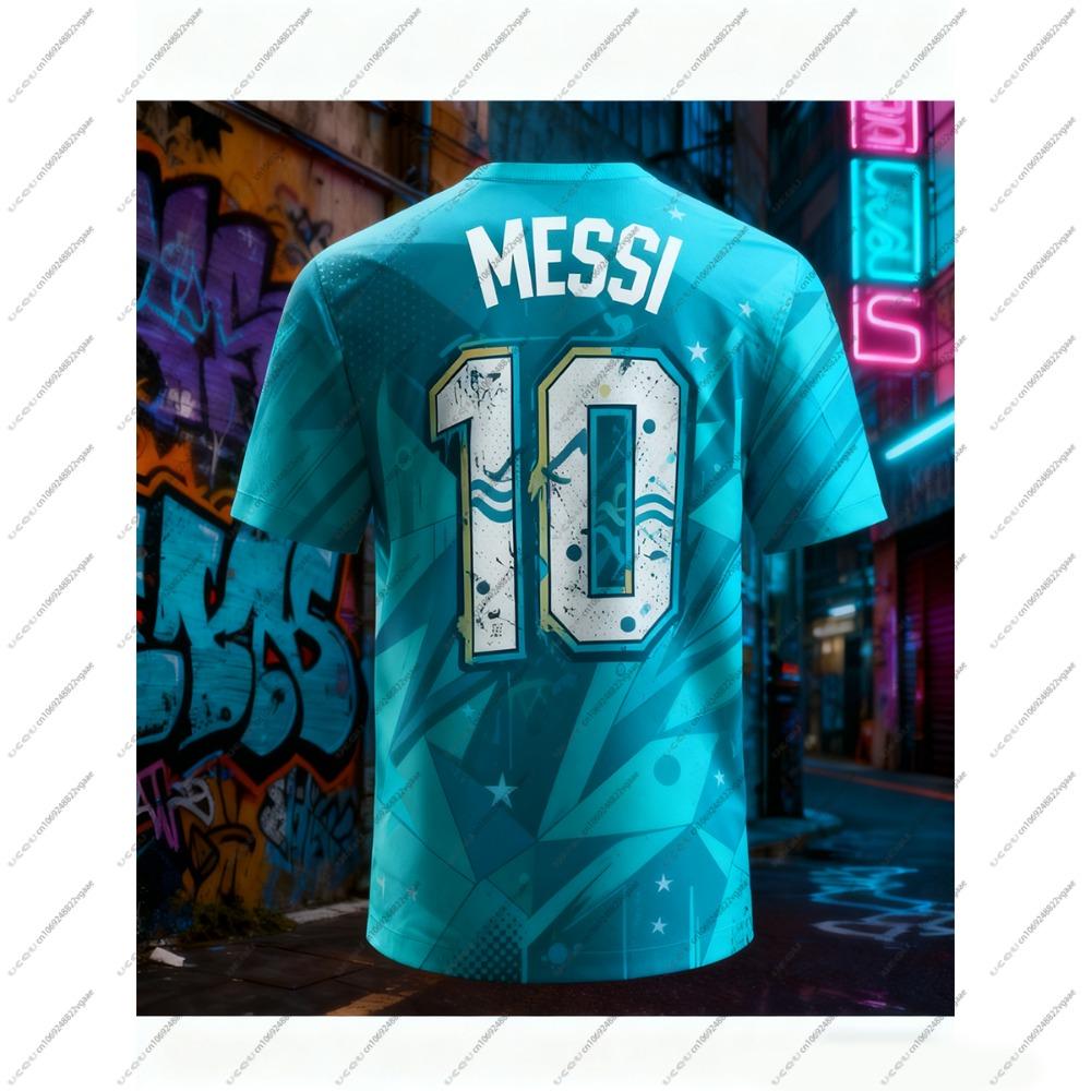 Koszulka T-shirt Piłkarska Męska Prezent Casual Chłopcy Oddychający T-shirt Szybkoschnący Top Piłka Nożna Sport Dzieci Ubranie Codzienne Messi 10 Ubranie