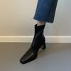 Έκδοση από δέρμα αγελάδας~ Μαύρες γαλλικές ψηλοτάκουνες λεπτές μπότες γυναικείες χοντροτάκουνες ελαστικές μπότες φθινόπωρο και χειμώνας μαλακό δέρμα ρετρό τετράγωνη μύτη κοντές μπότες