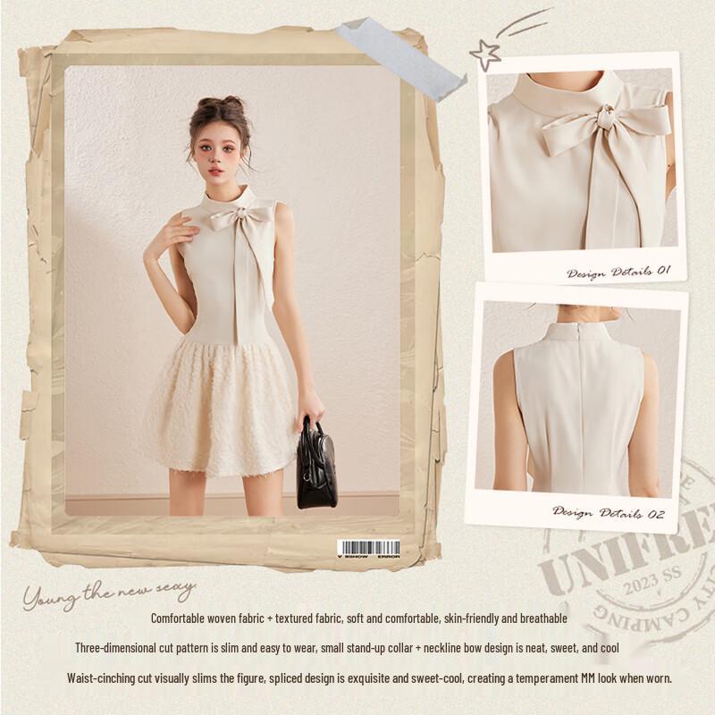 UNIFREE Elegant Bow-Knot Stand-Collar Mini Dress