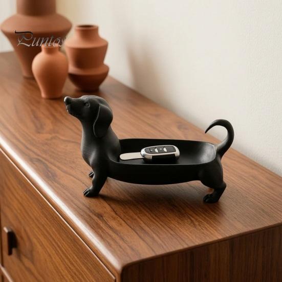 Dekorative Hundefigur 3D-gedruckter Dackel Aufbewahrungsschale für Schmuck Schlüssel Ohrringe, Kreativer Schreibtisch-Organizer, Tischdekoration Eingangsbereich Dekoration Und