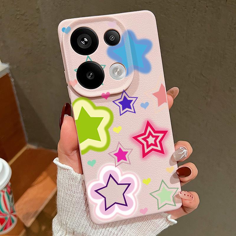 Blended Colorful Stars Pattern Case Xiaomi 14T 13T 11T Pro Leather Texture Silicone Cover Funda For Redmi Note 14 13 Pro 4G 5G 12 11