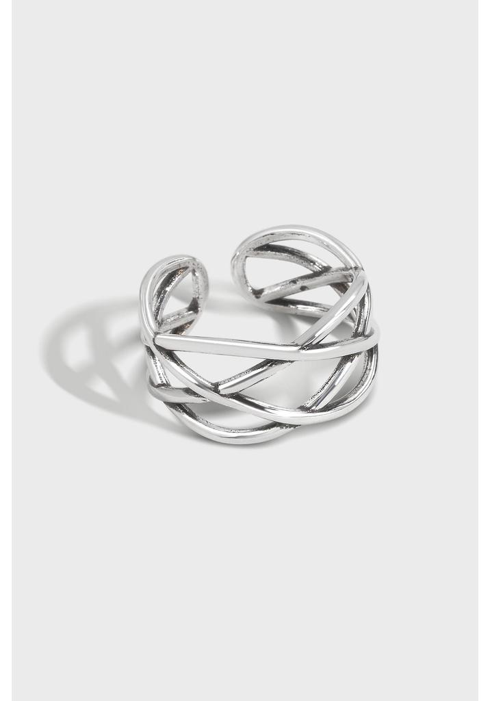 S925 Sterling Silver Vintage Blackened Hollow Thai Ring for Women - High-end European Style