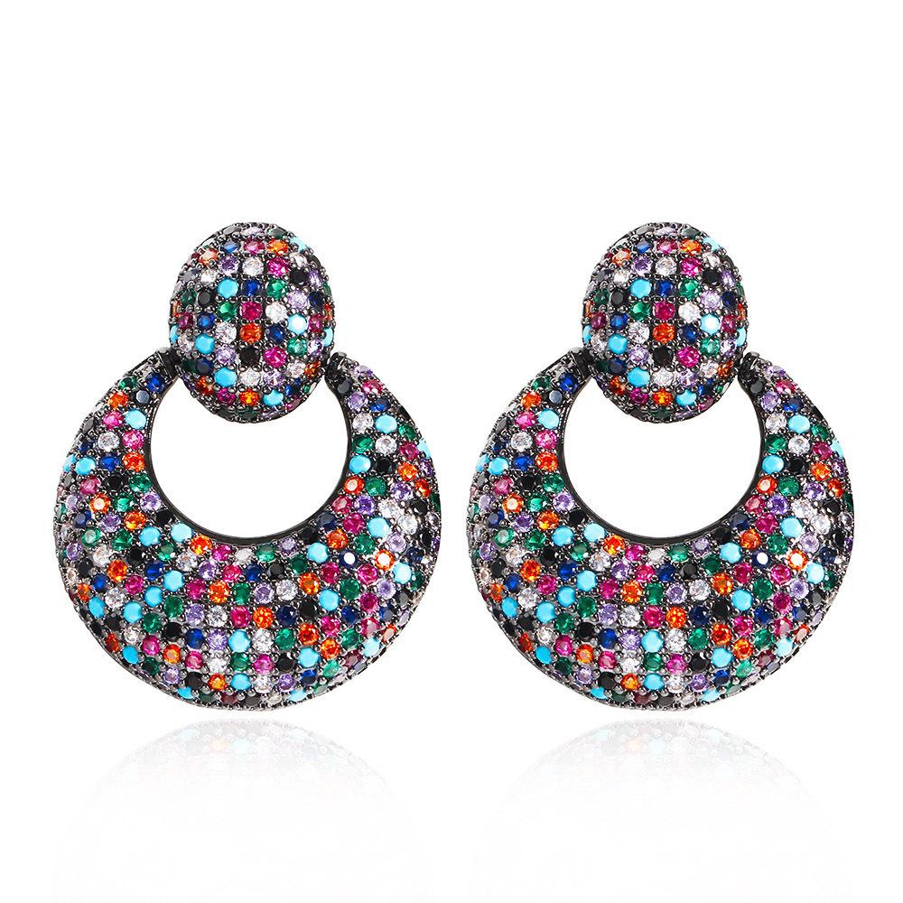 Needle French Light Luxury Geometric Zircon Premium Full Diamond Color Zircon Earrings Earrings