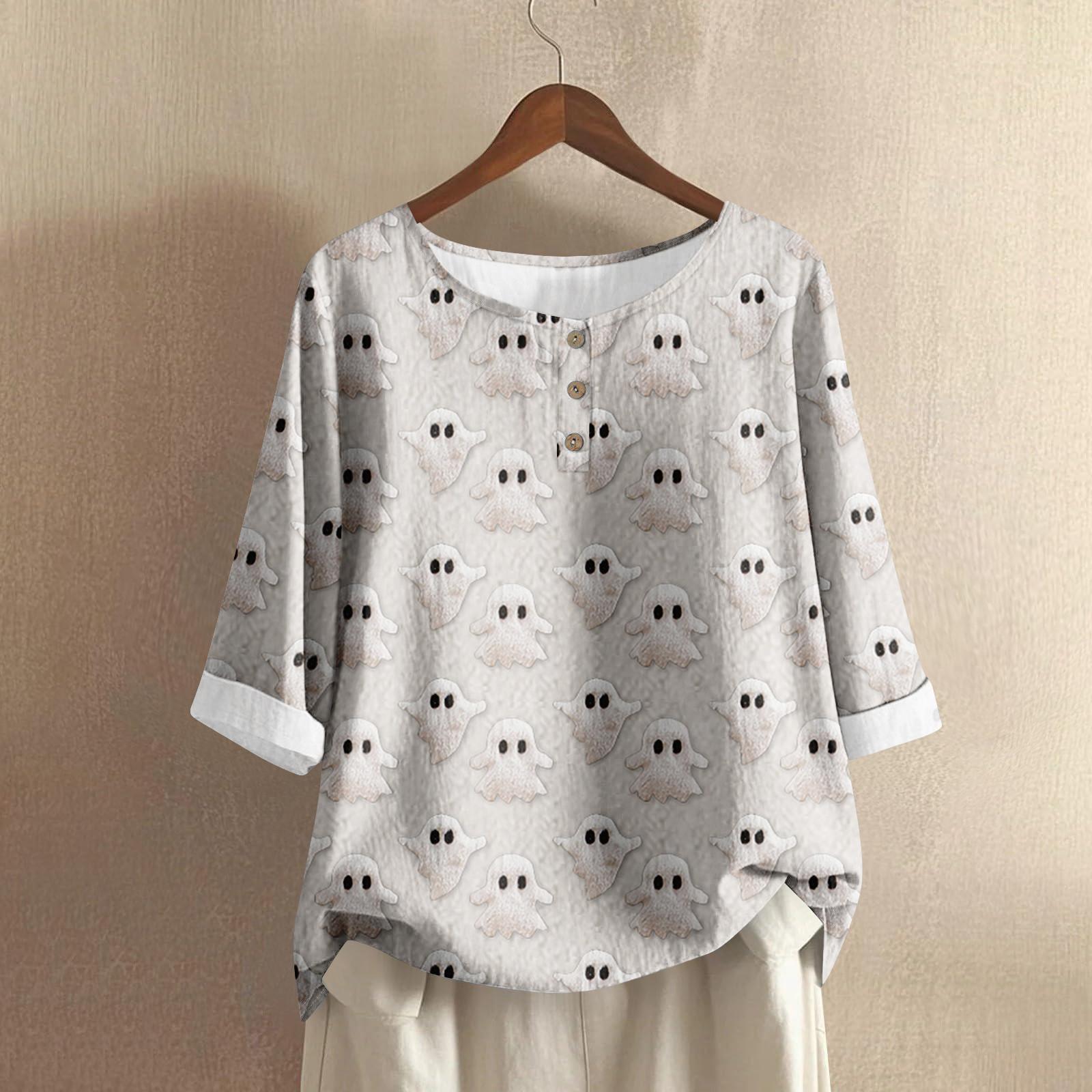 

Women s Fashion Casual Long Sleeve Halloween Printed V-Neck Top L