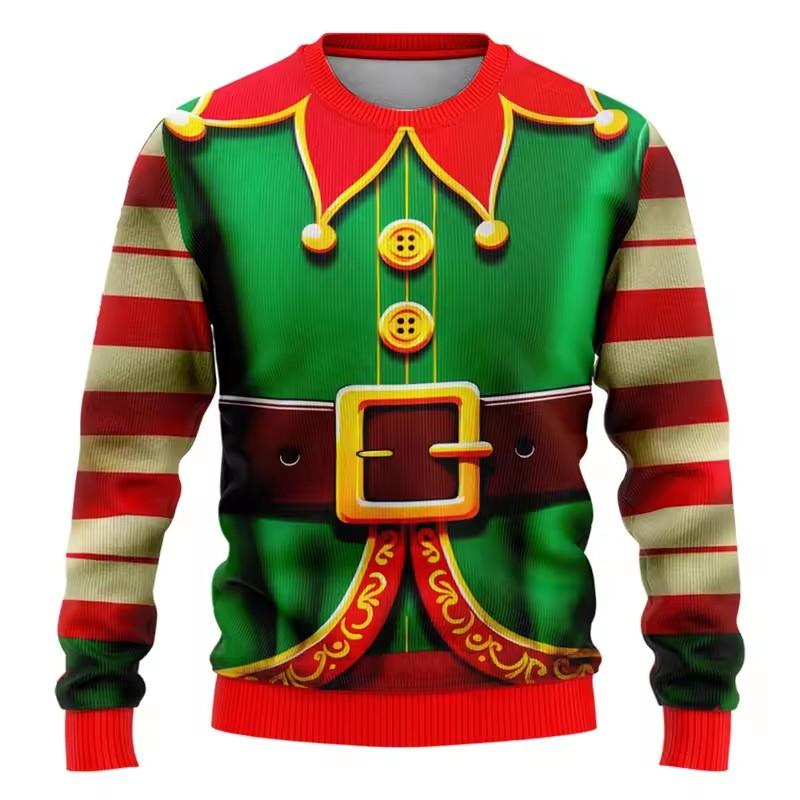 Fashion Ugly Christmas Sweater Funny Xmas Graphic Sweatshirt Santa Claus Cosplay Pullovers Boy Crewneck Polyester Tracksuit