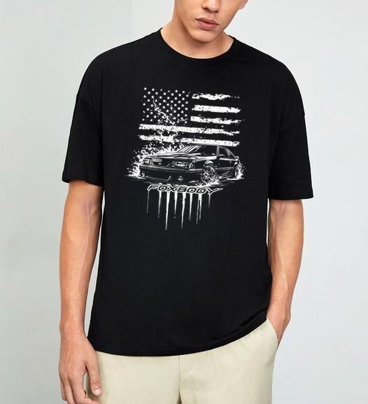 Foxbody Nation Patriotic Flag Flame Stang Fox Body USA T-Shirt S-4XL S разноцветный