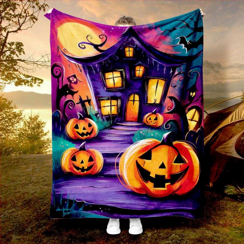 

Spooky Halloween Castle Blanket Reversible Flannel Throw for Gothic Charm AllSeason Comfort Mysterious Night Gift 75x90cm