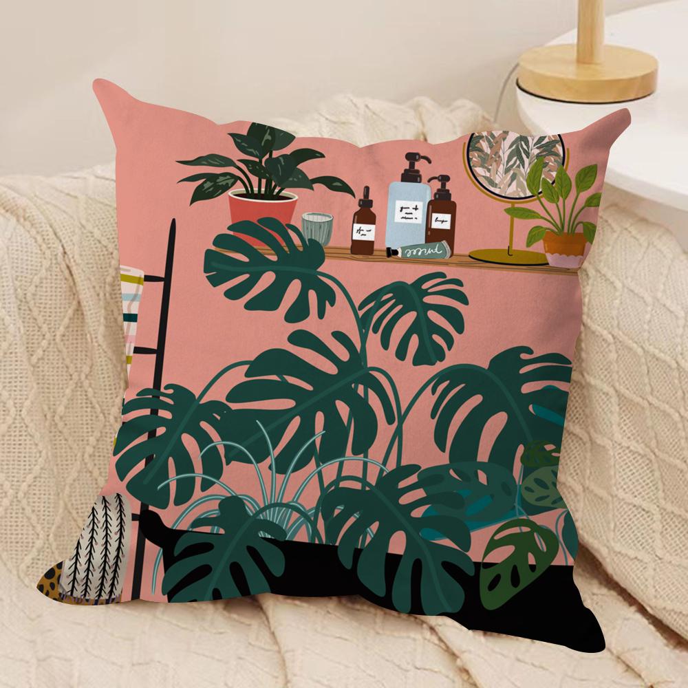 Botanical House Cushion Cover Soft Plush Fabric DoubleSided Printed Sofa Cushion Cover for All Seasons Home Decor Gift