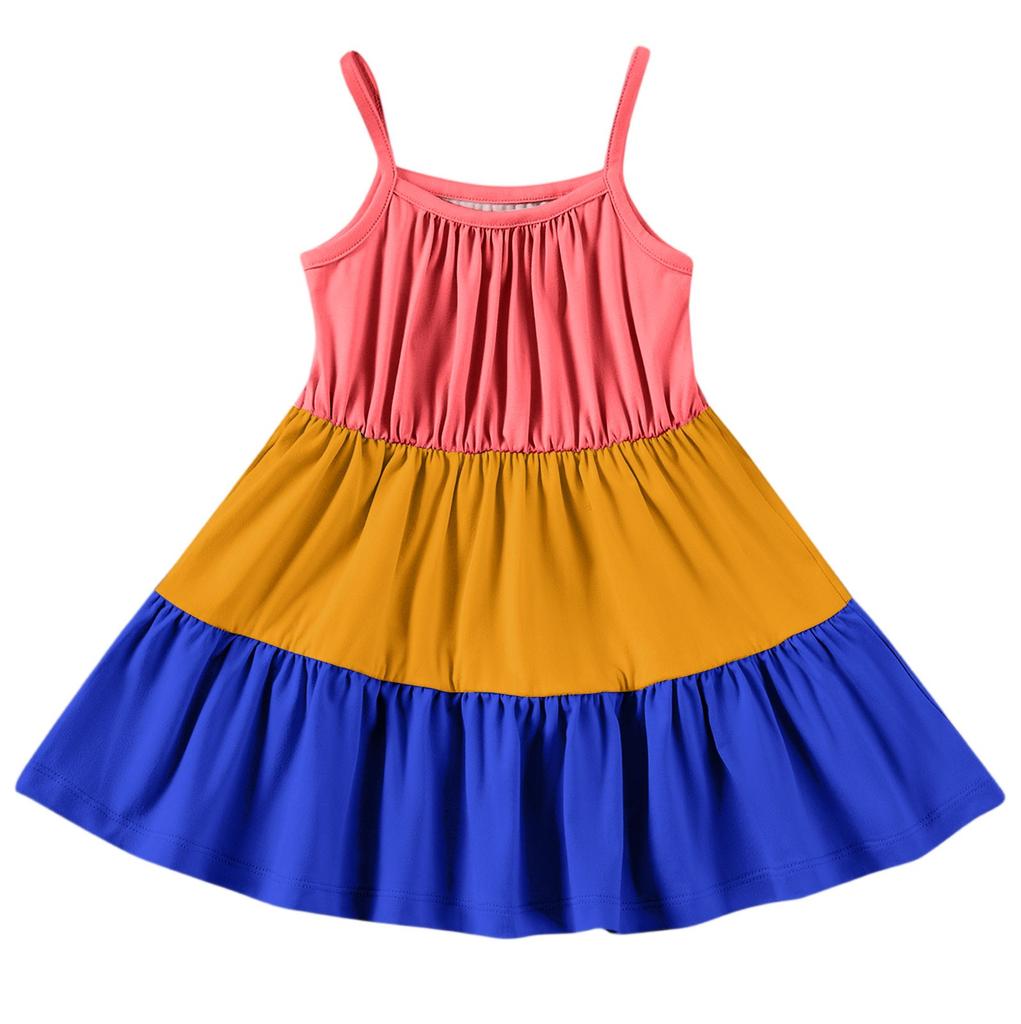 Rochie de vară casual pentru copii, cu gât rotund, culoare uni, fără mâneci