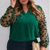 Net Fabric Pieced Long-sleeved European-style Plus-size Shirt
