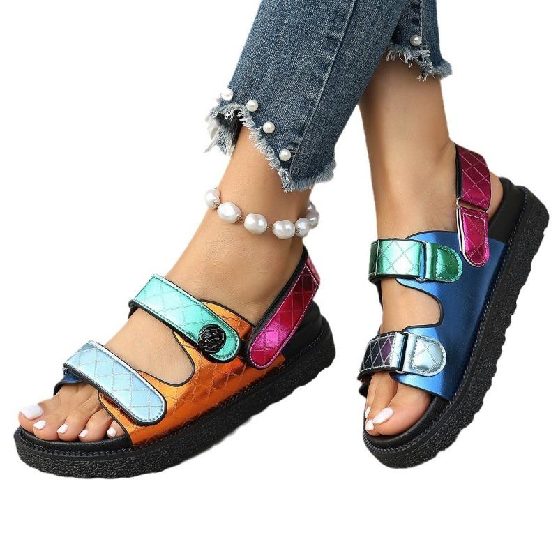 Summer flat-bottomed beach sandals reflective colorful women's sandals platform-soled colored beach sandals
