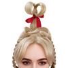 Women Wig Blonde with Red Bow Long Braids