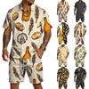 Conjunto Casual de Top Ligero Transpirable Estampado para Hombre y Shorts con Cordón
