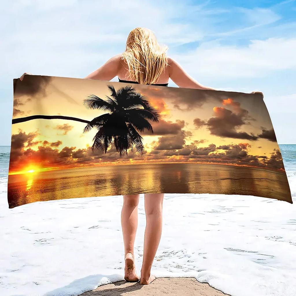 Strand Badepool Saugfähiges Handtuch,Strand Meeresküste Sonnenuntergang Strandwellen Küsten,Leichtgewicht Waschlappen Schnelltrocknend Sandfrei Poolhandtücher