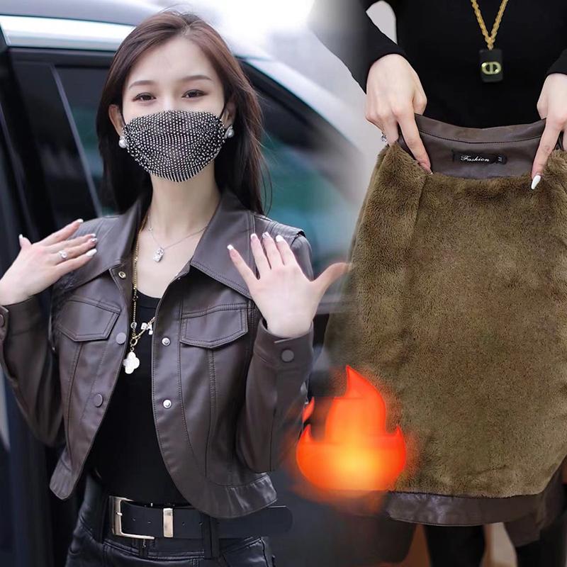 Sametová krátká kožená bunda dámské topy podzimní a zimní nová móda obleková sukně drobná kožená sukně