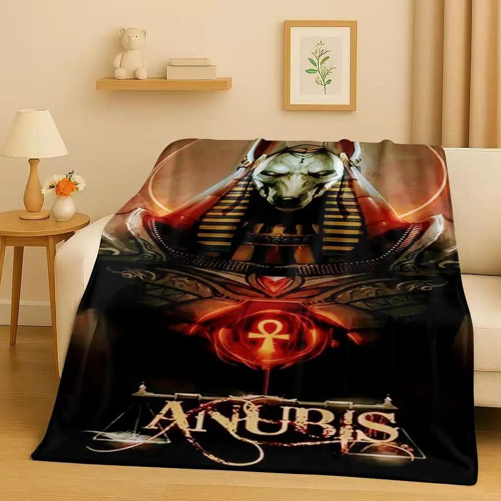 HD Dead God Anubis Pharaoh Ancient Egypt Mythology Cartoon Flannel Blanket,Ultra Soft Plush Throw for Home Bedroom Bed Sofa