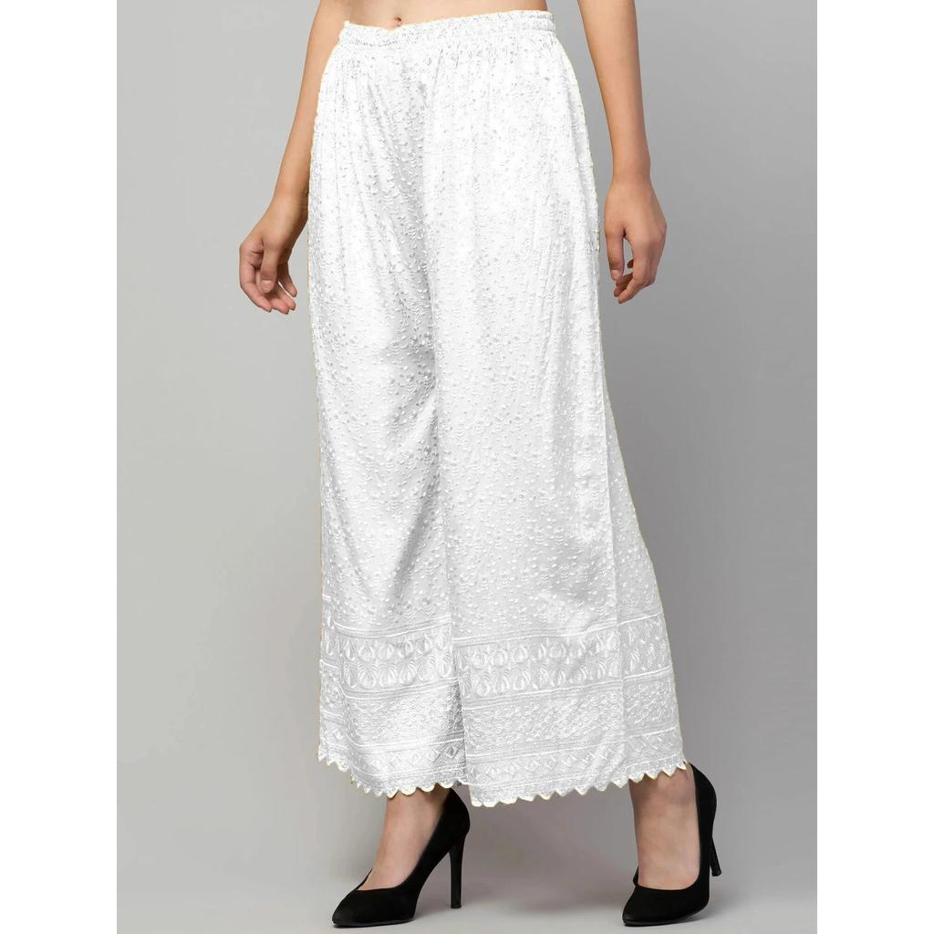 Designer Bollywood Relaxed White Trouser Indian Women Casual Wear Palazzo Dress