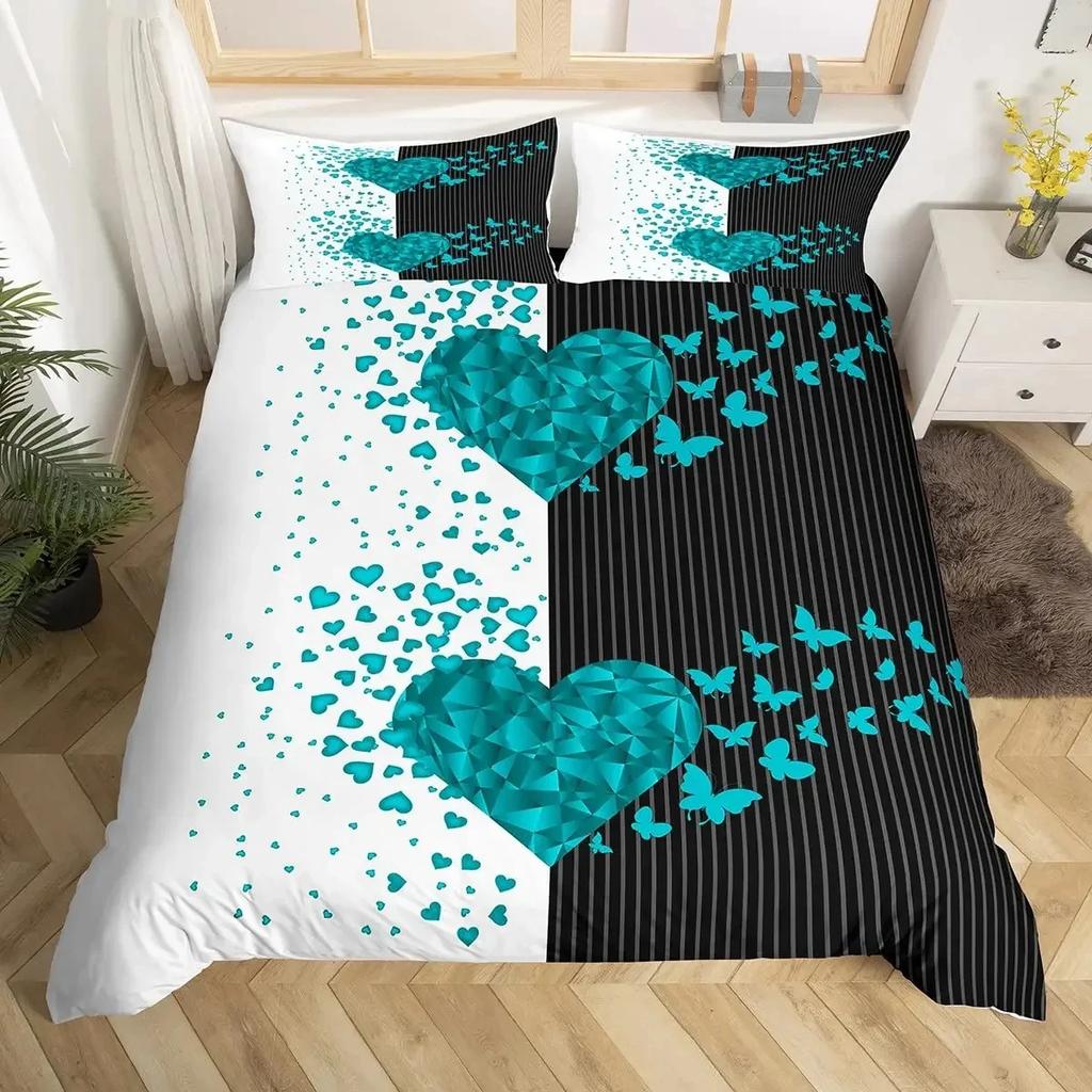 Modernes Bettbezug-Set für Paare, Queen-Size-Betten, 220 x 240, 260 x 240, Kronen-Bettwäsche-Set, schwarz-weiß, Bettbezug für Doppelbett, 2-teilig, Schlafzimmer-Set für Erwachsene