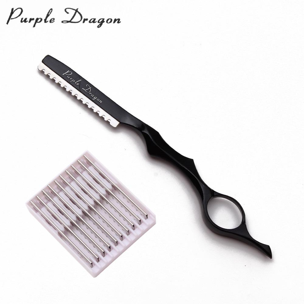 Purple Dragon Hair Razor Holder & 10 Blades - 8 Colors, Hairdressing Thinning Knife, Manual Scraper