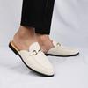 Men's Korean Style Backless Leather Mules - Fashionable Half-Toe Slippers