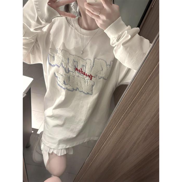 

Женская хлопковая футболка с коротким рукавом, облегающего кроя, в американском милом стиле, с вышивкой в виде буквы L белый