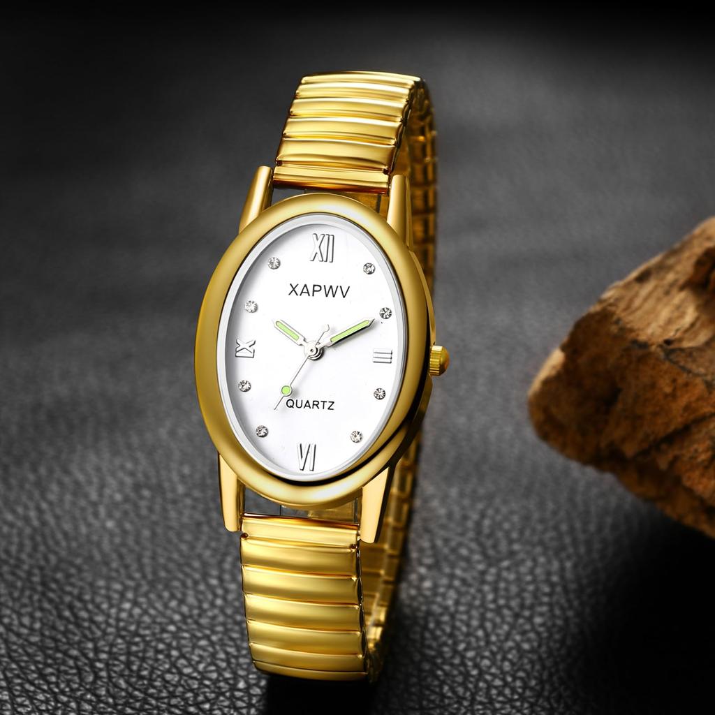 Women's Gold Watch with Accordion Strap, Waterproof: Stylish Analog Display, One Size Fits Most, Stainless Steel Strap, Quartz Watch, Fashion