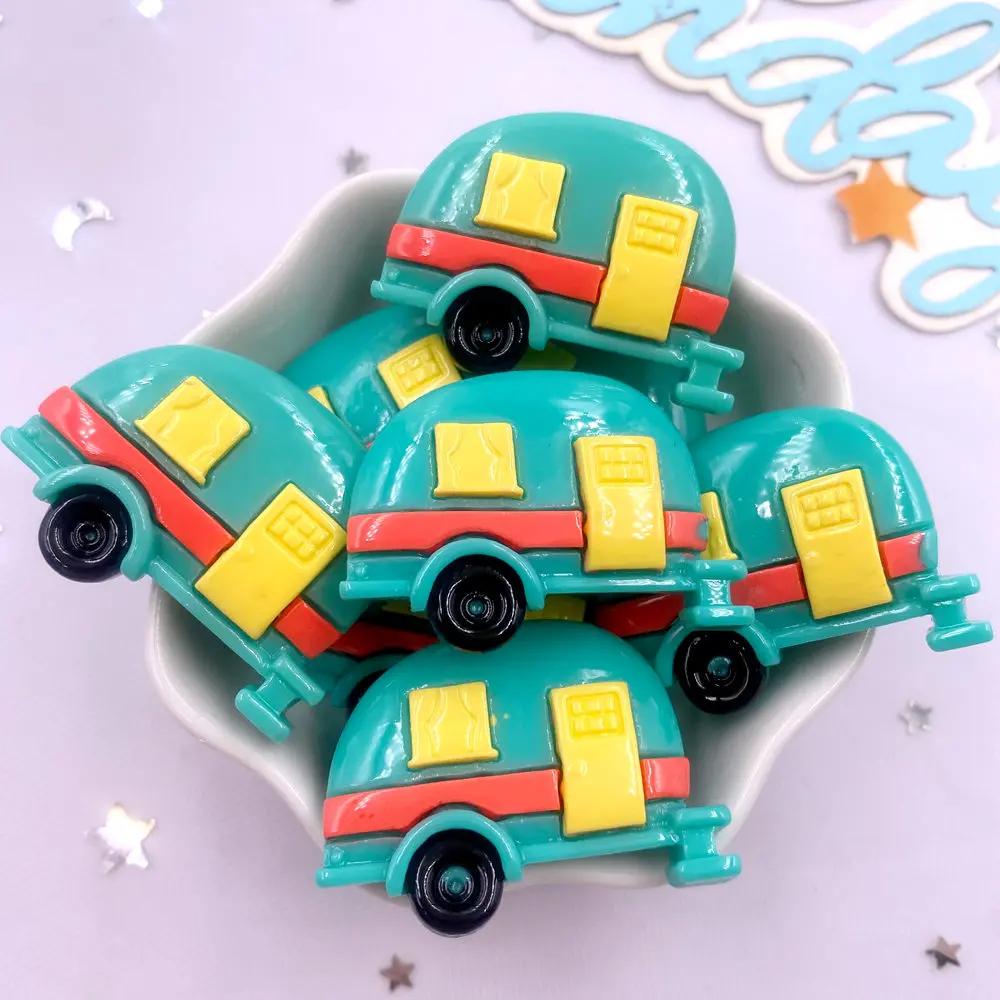 9Pcs Resin Colorful Car Turkeys Owl Grass House Pumpkin Fruit Drink Figurine Flatback Stone Decor DIY Halloween Scrapbook