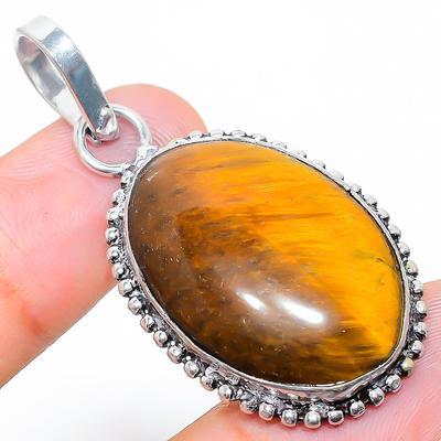 Natürlicher Tigerauge Edelstein Handgefertigt 925 Sterlingsilber Anhänger 1.89" G2Z52