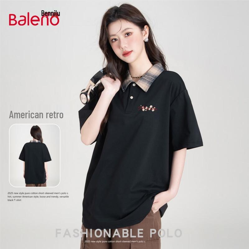 Baleno Women's Relaxed Fit Plaid Short Sleeve Polo Shirt