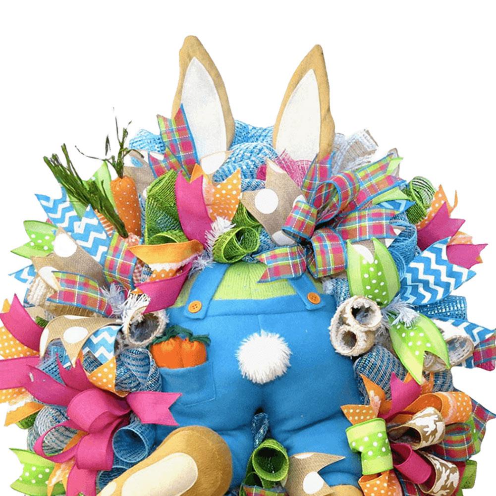 Easter Bunny Wreath Colorful Bunny Garland Cloth Rabbit Door Ornaments 45×40 Cm Creative for Front Door Outdoor Decor