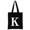Women's Black Shopping Bag Casual Large-capacity White Letters Initial Name Pattern Printing Series Canvas Shoulder Bag Reusable