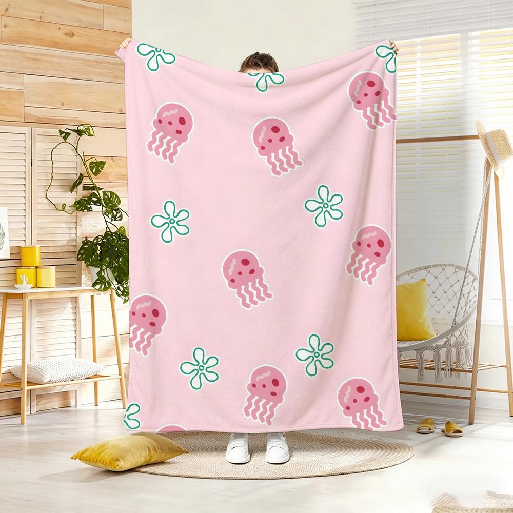 Pastel Underwater Cute Jellyfish Throw Lightweight 240G Flannel Blanket Soft Skin-Friendly For Summer Cooling