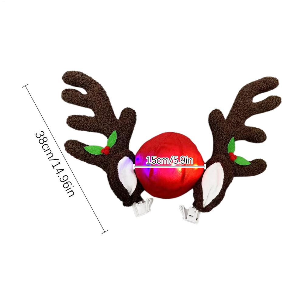 Christmas Reindeer Car Decorations LED Lighting Rudolf Reindeer Antlers Red Noses Car Decorations Kit Christmas Auto  Decor