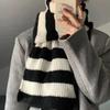 Student Women's Blue Striped Knitted Wool Scarf Korean Style Winter Warm Neck Warmer