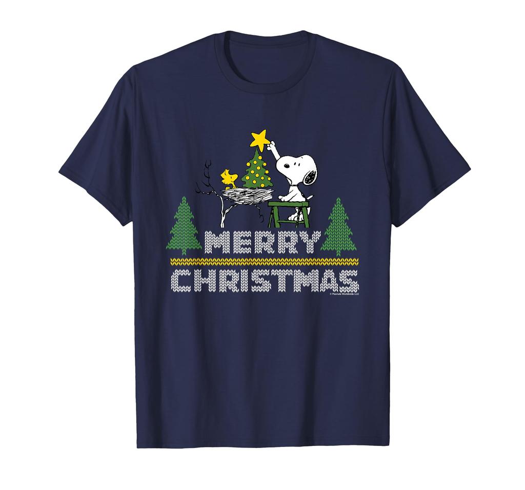 Peanuts Christmas Snoopy and Woodstock Decorated Christmas Tree T-Shirt