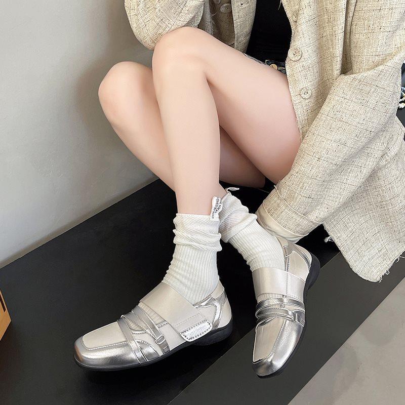 

Увеличение внутренней высоты Новые корейские весенние туфли на плоской подошве для женщин, спортивные и повседневные, с квадратным носом, балетки, туфли Мэри Джейн 35 серебряный