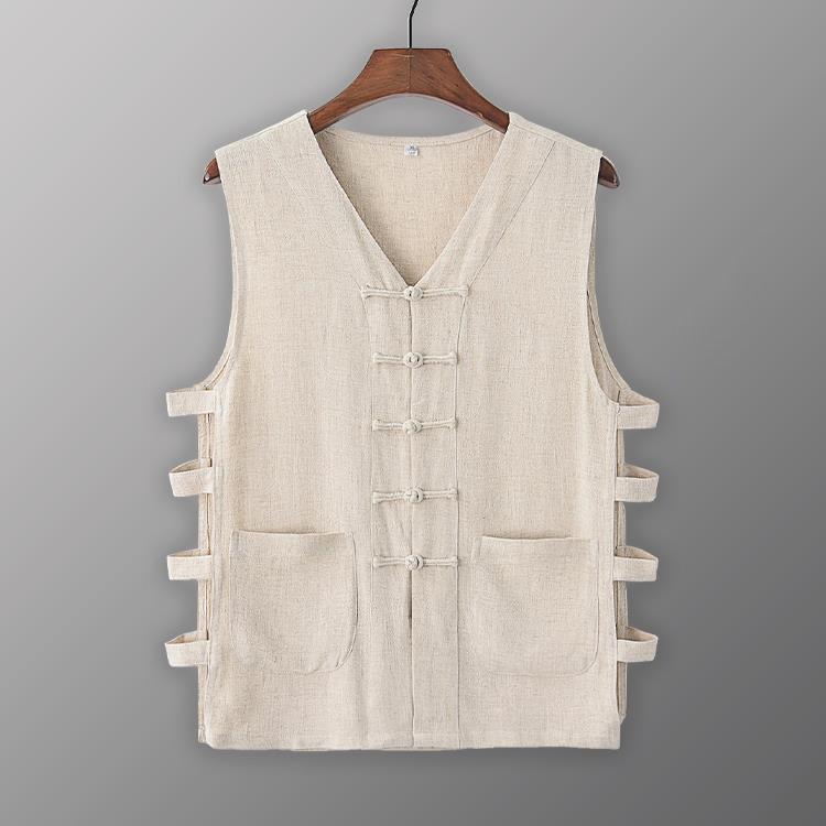 Vintage Vest Men Shirt Kung Fu Vest Summer Tank Top Tang Suit Traditional Chinese Clothing Sleeveless Open Cardigan