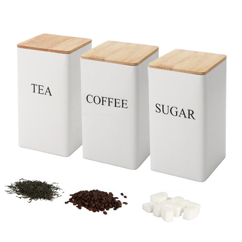 In-Stock Minimalist Metal Tea Caddy with Bamboo Lid for Snacks, Coffee, and Candy Storage