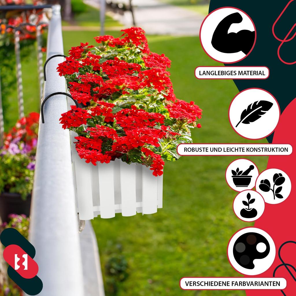 Flowerpot Balcony Terrace Box with Hooks Irrigation System White 60cm