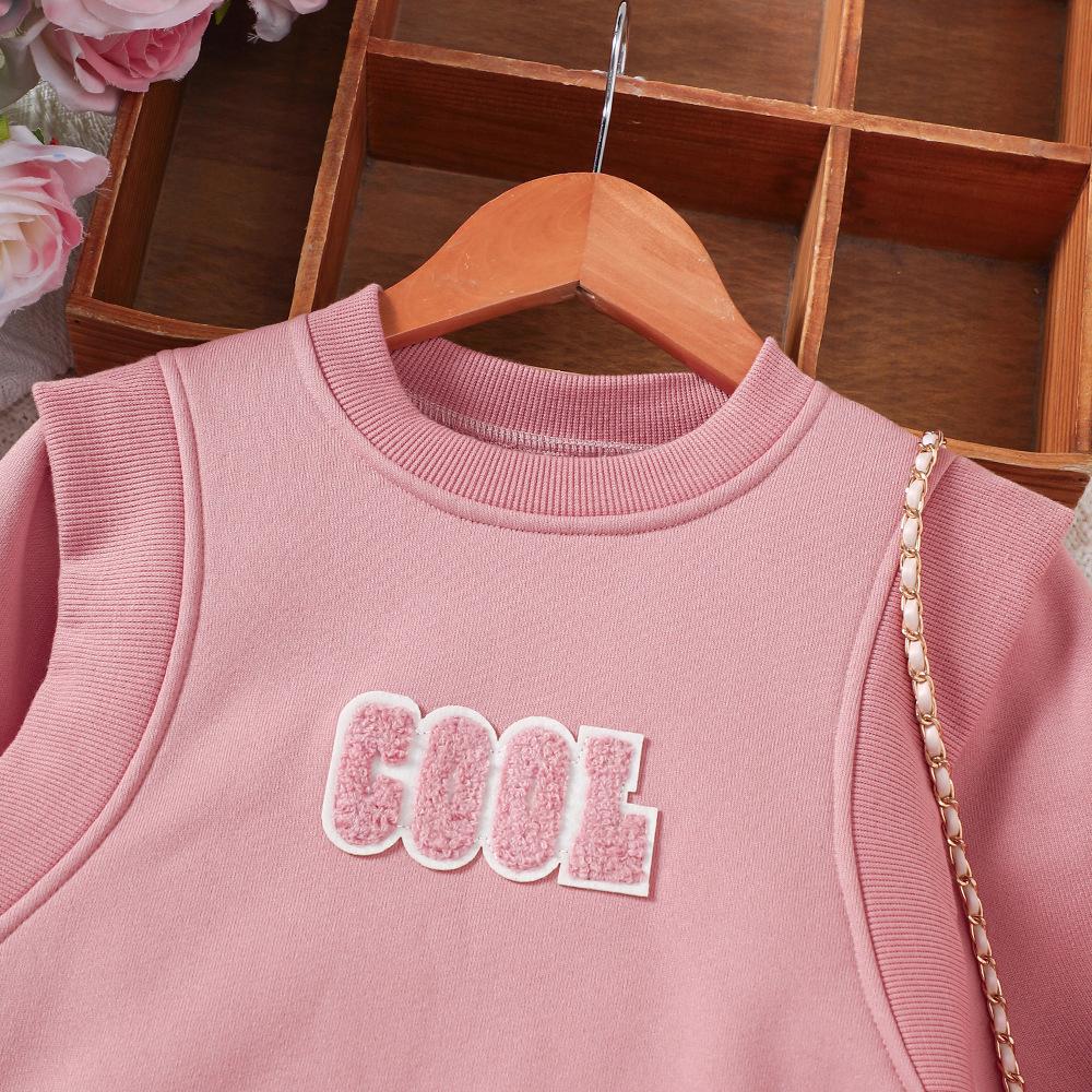 New Girls Autumn and Winter Fake Two-piece Sweatshirt Plaid Skirt Suit