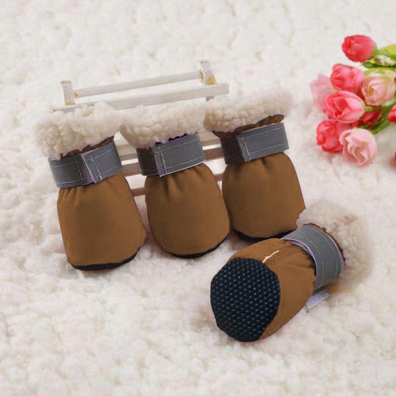 Reflective Velvet-Lined Dog Shoes: Warm, Soft Soled, Anti-Slip & Indoors Safe for Autumn/Winter.