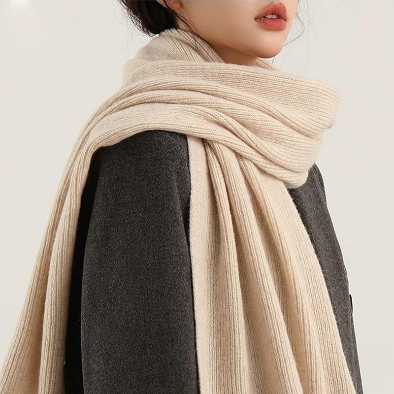 Wool Women Scarves Knitted Winter Warm Cashmere Shawl Unisex Thickened Shawl Fashion Female Solid Color Women Man Scarf