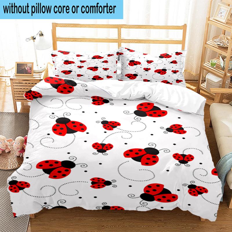 Ladybug Love Heart Pattern 3pcs Bedding,Including 1pc Duvet Cover And 2pcs Pillowcases Perfect for Christmas,Ideal for Bedroom, Dormitory