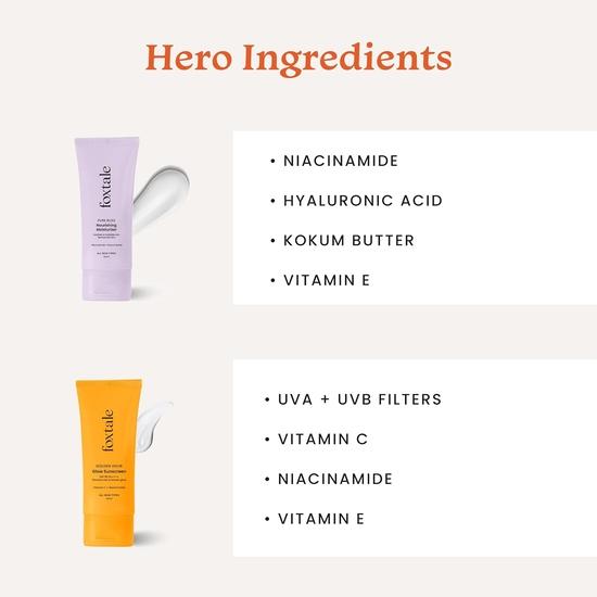 Foxtale Healthy Glow Combo for Soft and a Healthy Golden Glow with Nourishing Moisturizer - 50 Ml and Glow Sunscreen - 50 Ml, Men & Women