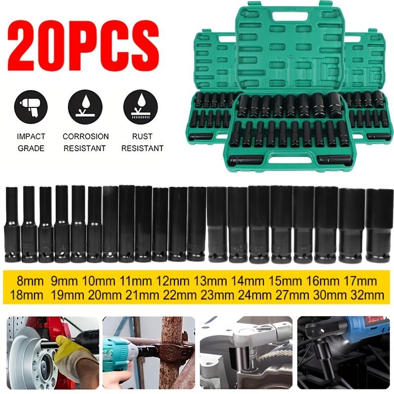 1/2 Inch Drive Metric Deep Impact Socket Set, Cr-V Steel, 10/15 Pcs, 8-32mm