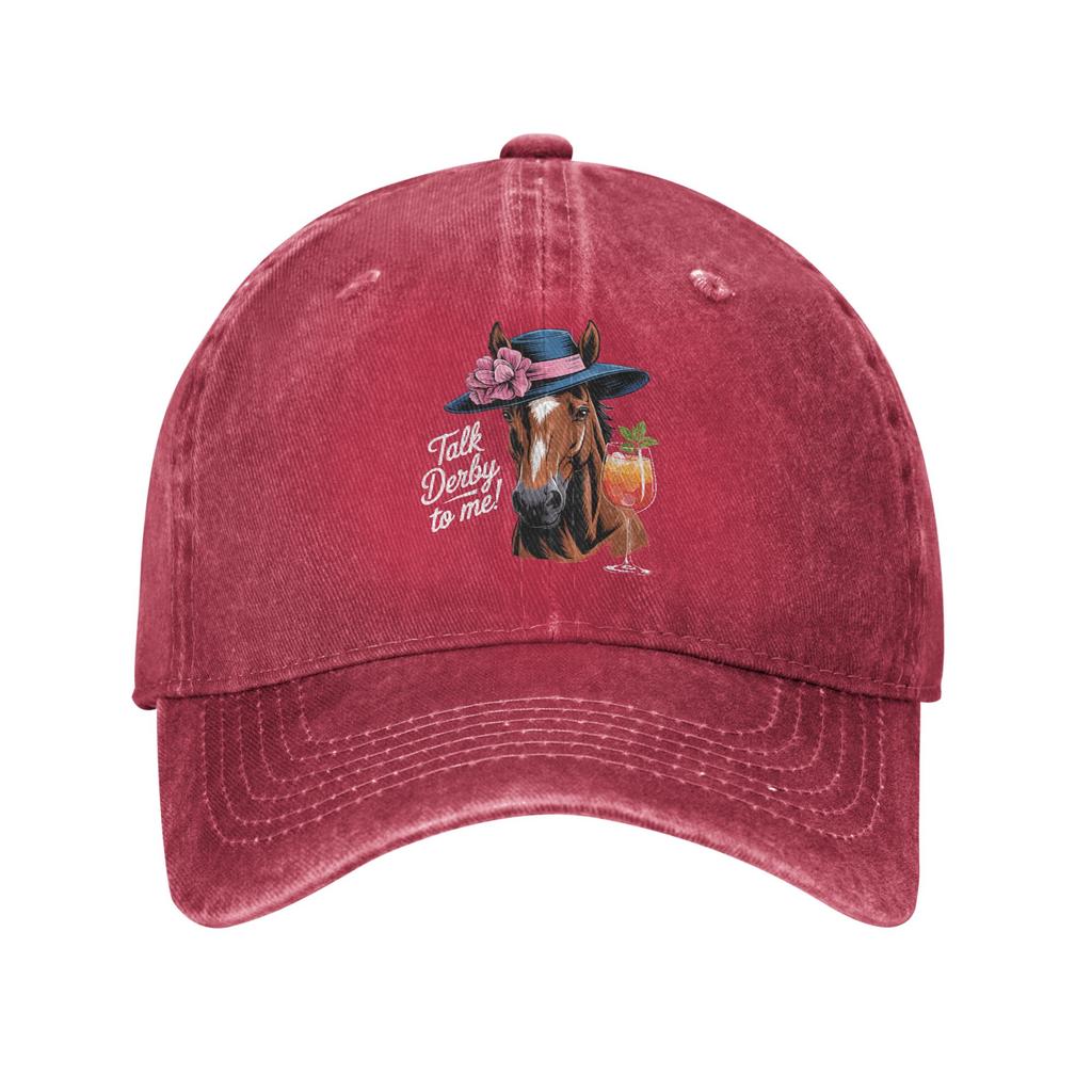 Funny Horse Racing Talk Derby To Me Unstructured Baseball Caps Fashion Distressed Denim Snapback Hat Unisex Women Adjustable Hat
