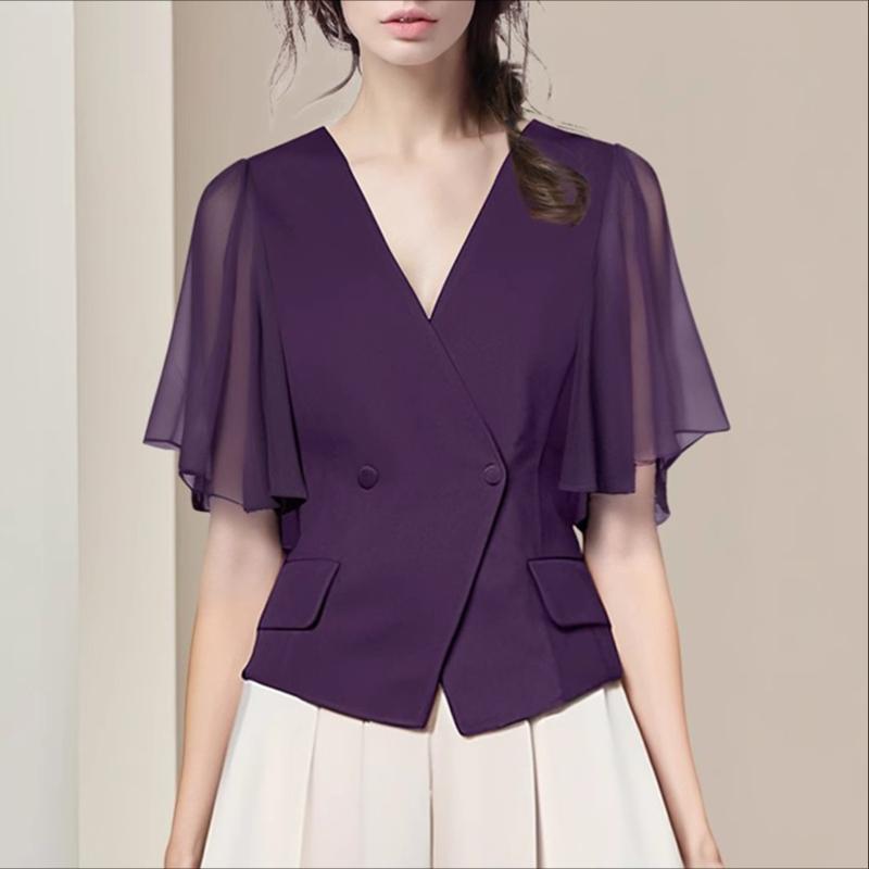 

ZANZEA Женская летняя блузка из шифона с оборками на рукавах, повседневная, с V-образным вырезом L